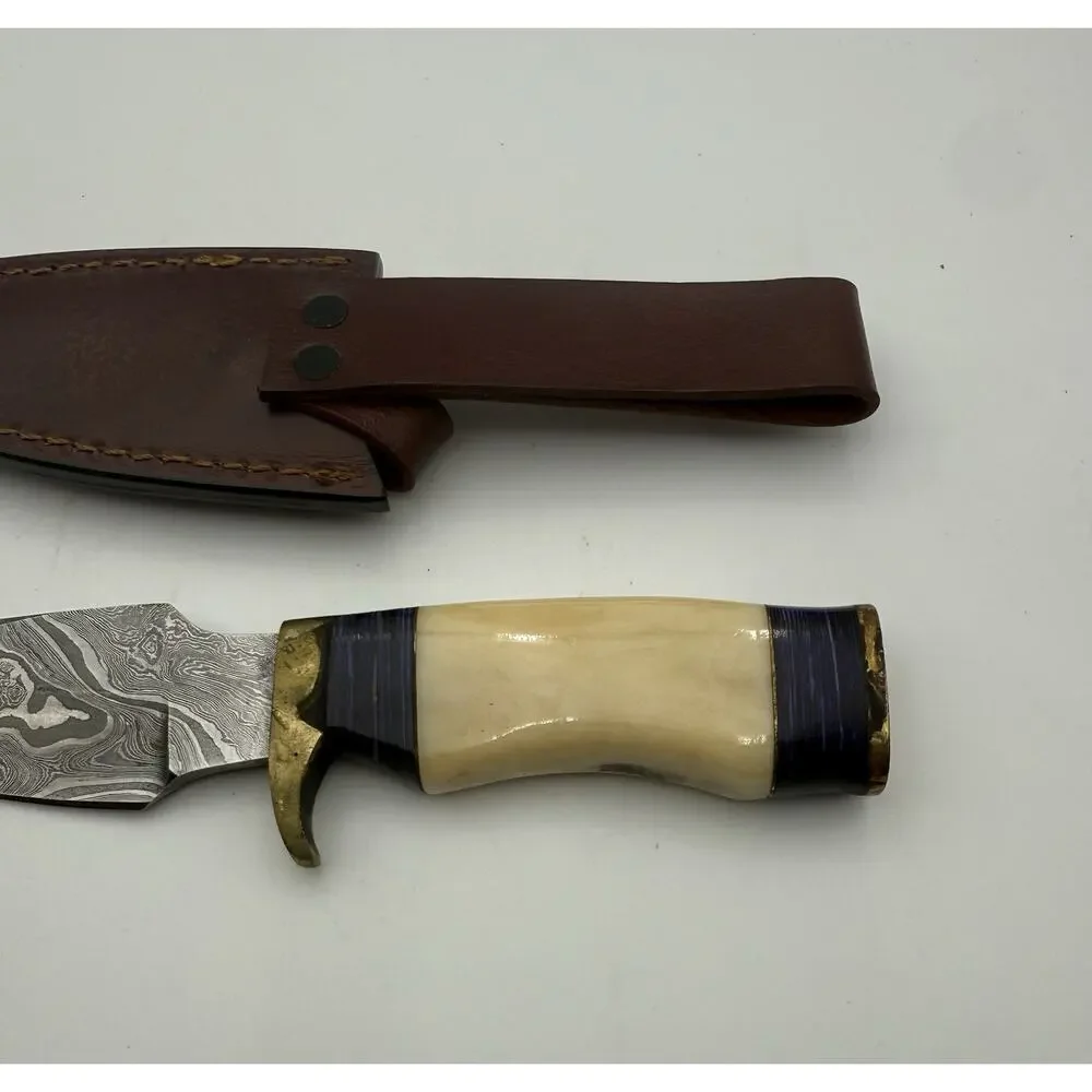 Handmade Damascus Steel Fixed Blade Knife w/ Leather Sheath – Pakistan Made NEW